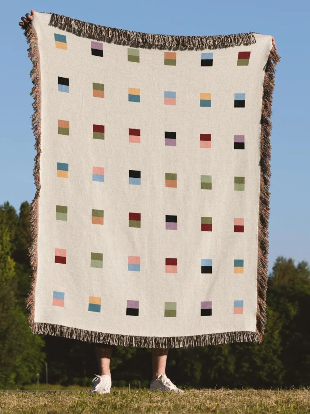 Woven Blanket with Multicolor color blocks, 100% Cotton